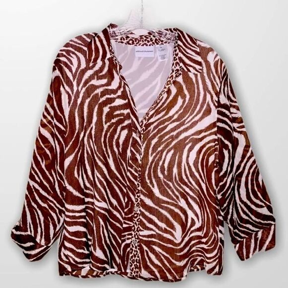 Alfred Dunner Zebra print long half sleeve Blouse - Picture 1 of 4